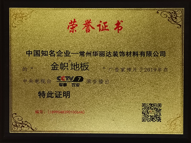 央視展播榮譽證書